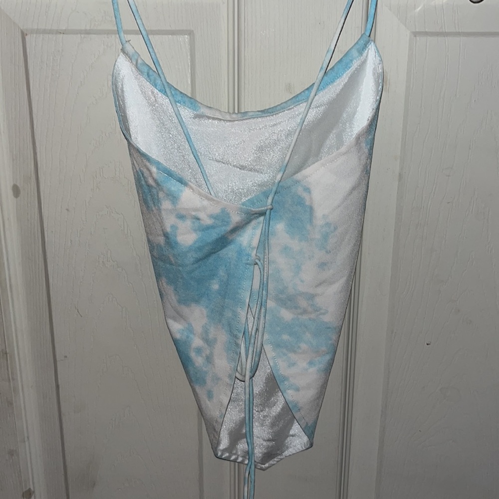 White Fox Boutique Sky Blue Mini Skirt Halter Top 2 Piece Set - Picture 9 of 11